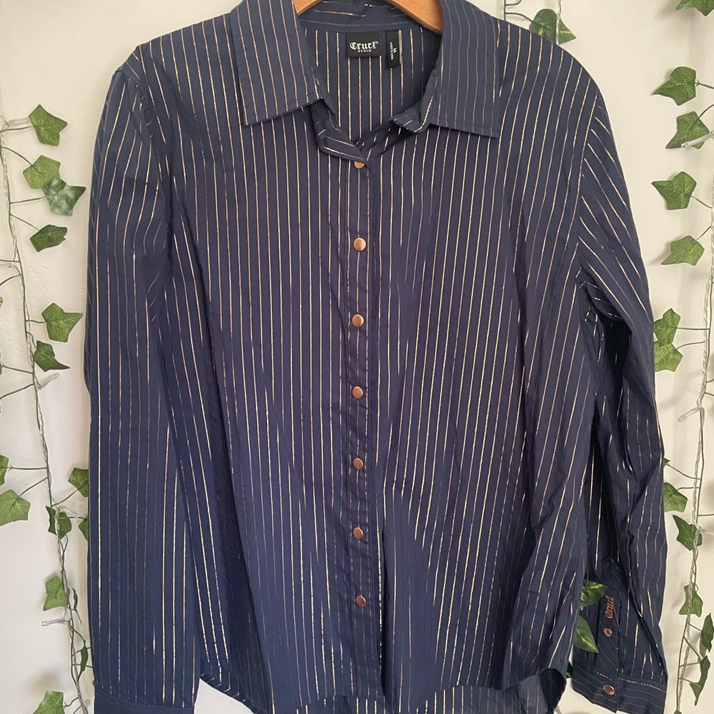 Cruel Denim Dark Blue Festive Long Sleeve Button-up